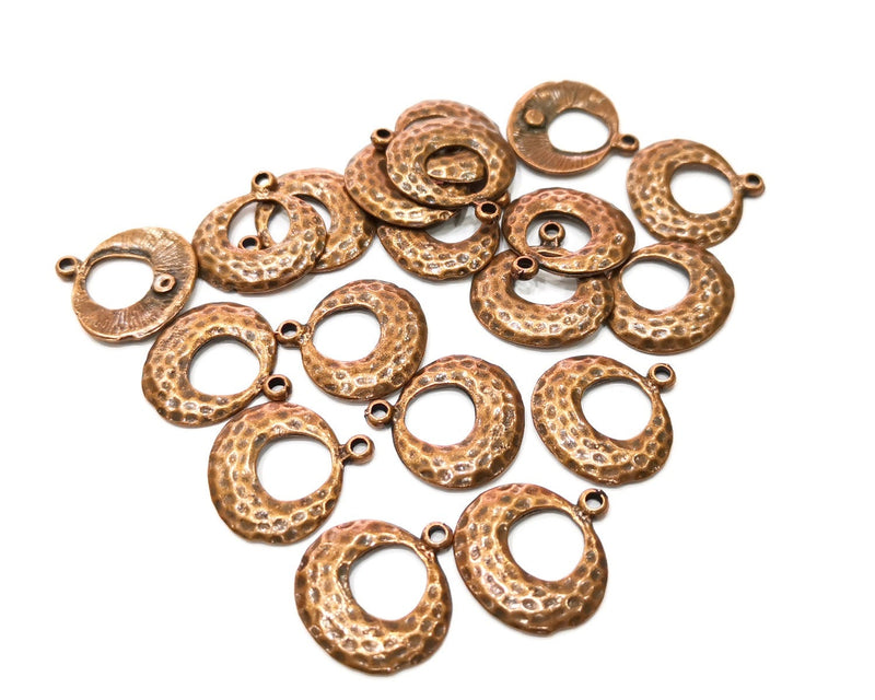 8 Hammered Round Charm Antique Copper Charm (19mm) G17697