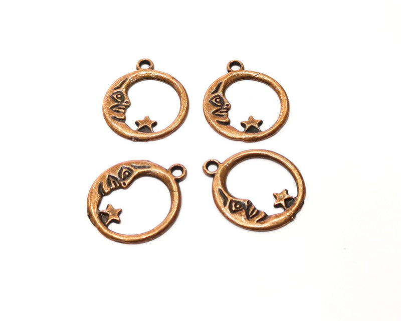 10 Moon and Star Charm Antique Copper Charm (18mm) G17706