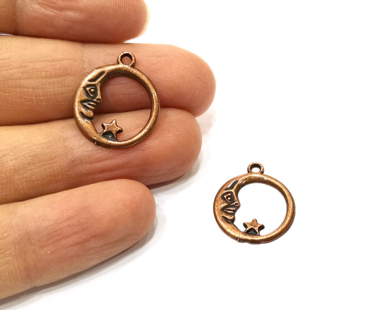 10 Moon and Star Charm Antique Copper Charm (18mm) G17706