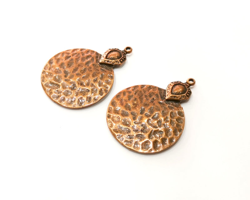 2 Hammered Charm Antique Copper Plated Charm (41x29mm) G17719