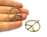 4 Peace Charm Antique Bronze Plated Metal  (36mm) G17721
