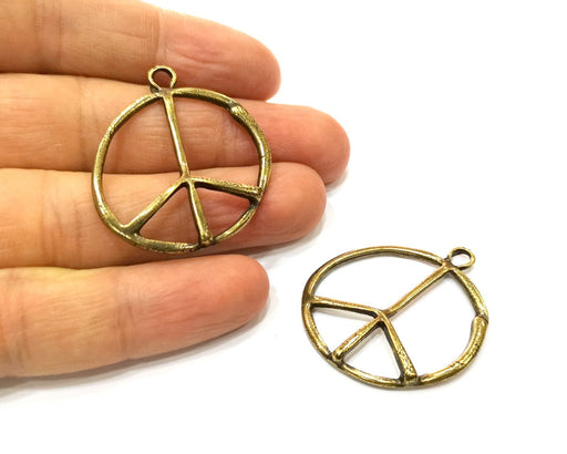 4 Peace Charm Antique Bronze Plated Metal  (36mm) G17721