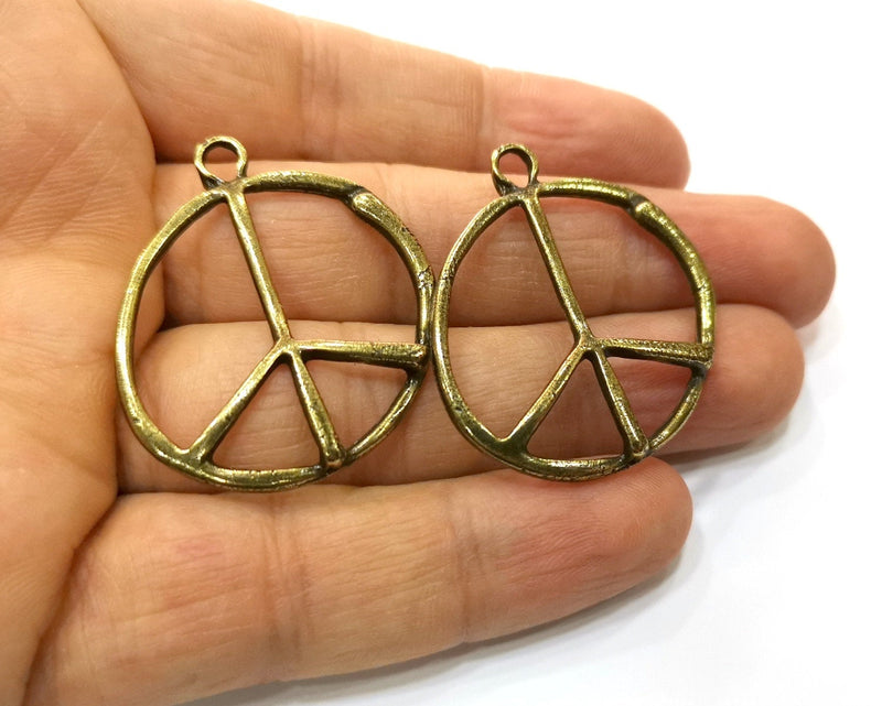 4 Peace Charm Antique Bronze Plated Metal  (36mm) G17721
