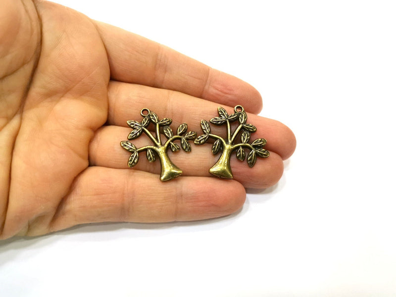 4 Tree Charm Antique Bronze Plated Metal  (31x30mm) G17726