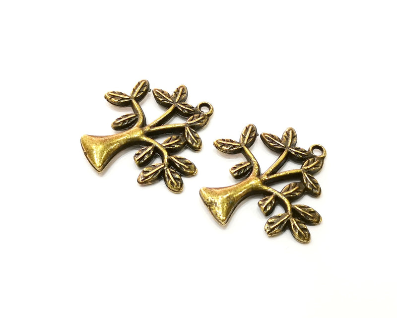 4 Tree Charm Antique Bronze Plated Metal  (31x30mm) G17726