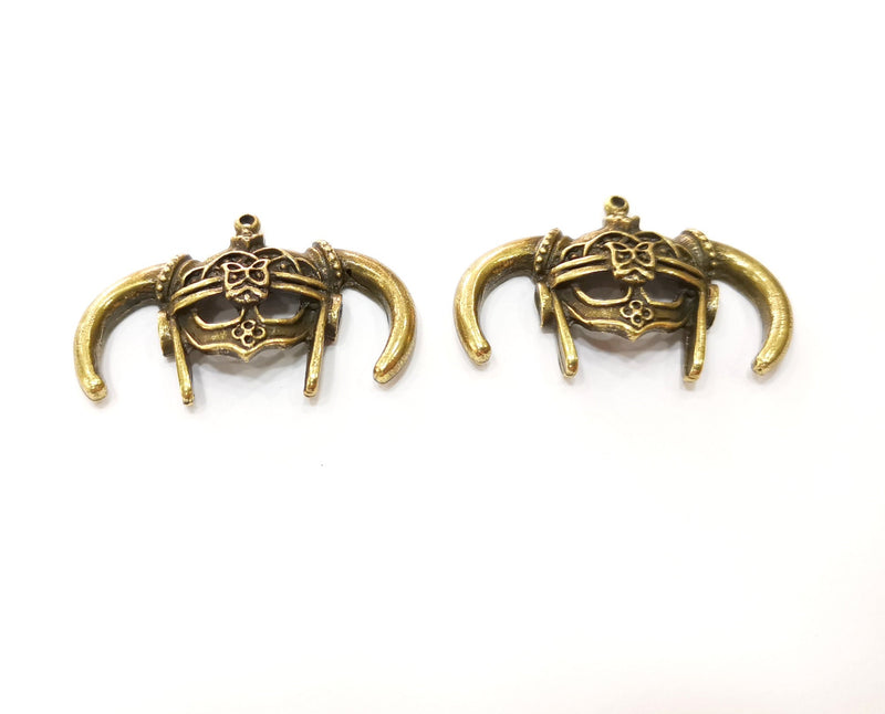 2 Helmet Charm Antique Bronze Plated Charm (48x24mm) G17748