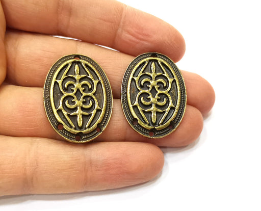 2 Antique Bronze Charm Connector Antique Bronze Plated Charm (32x24mm) G17756