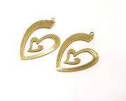 2 Heart Charm Antique Bronze Plated Charm (57x37mm) G17768