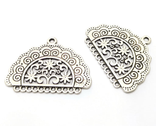 2 Silver Flower Charms Antique Silver Plated Charms (38x29mm)  G17952