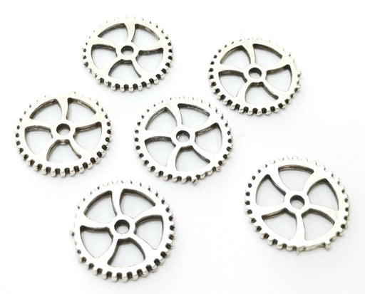 10 Silver Gearwheel Charms Antique Silver Plated Charms (18mm)  G17953