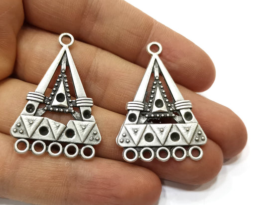 4  Silver Triangles Charms Antique Silver Plated Charms (40x27.5mm)  G17954