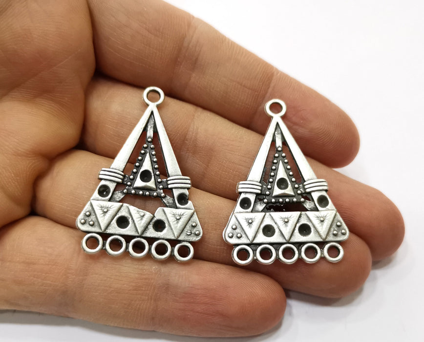 4  Silver Triangles Charms Antique Silver Plated Charms (40x27.5mm)  G17954