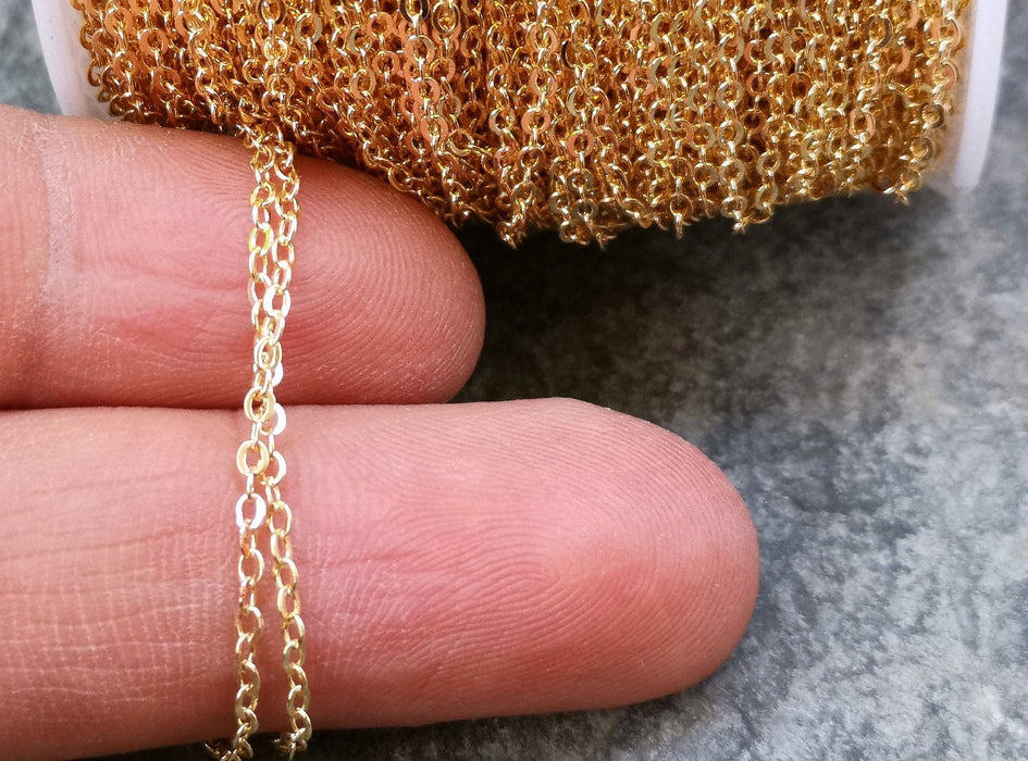 5mt Gold Chain Soldered Link Chain Gold Tone Brass  5 Meters - 16.5 Feet  (1.5x2.5 mm)  G17967