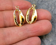 4 Cowrie Shell Charms Shiny Gold Plated Shell Charms (23x13mm)  G17972