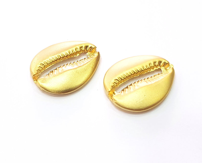 2 Large Cowrie Shell Gold Charms Gold Plated Charms  (29x24mm)  G17986