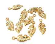 10 Leaf Charms Shiny Gold Plated Shell Charms (22x9mm)  G17989