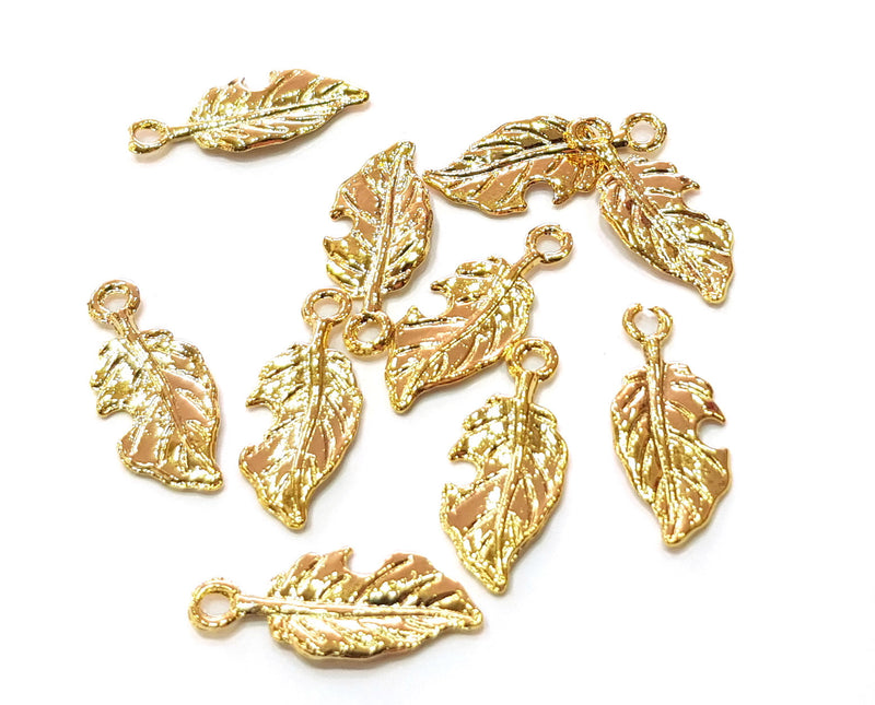 10 Leaf Charms Shiny Gold Plated Shell Charms (22x9mm)  G17989
