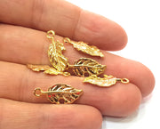 10 Leaf Charms Shiny Gold Plated Shell Charms (22x9mm)  G17989