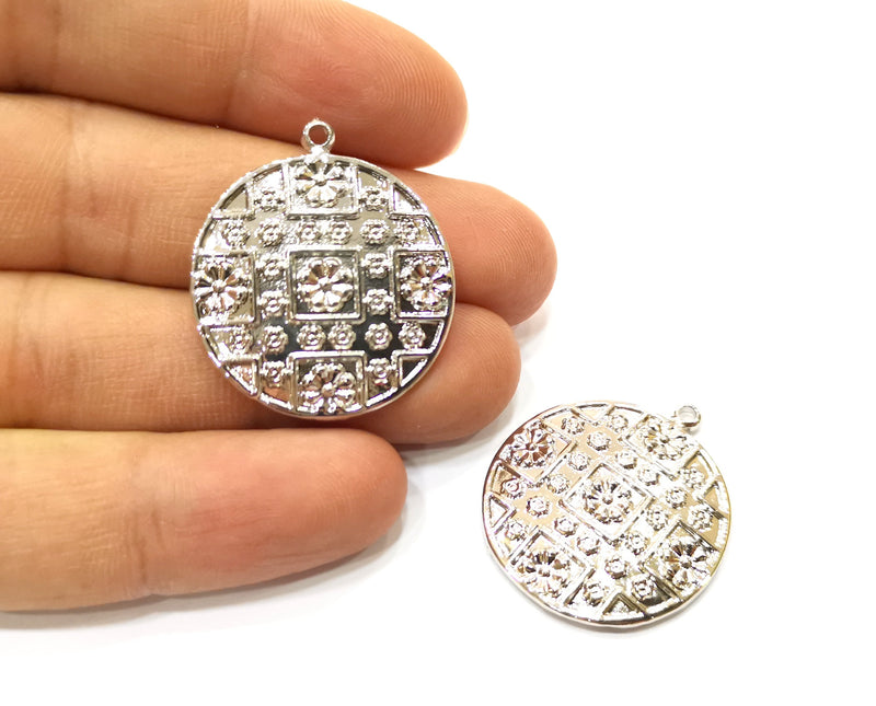 2 Shiny Silver Charms Shiny Silver Plated Charms (28mm) G17996