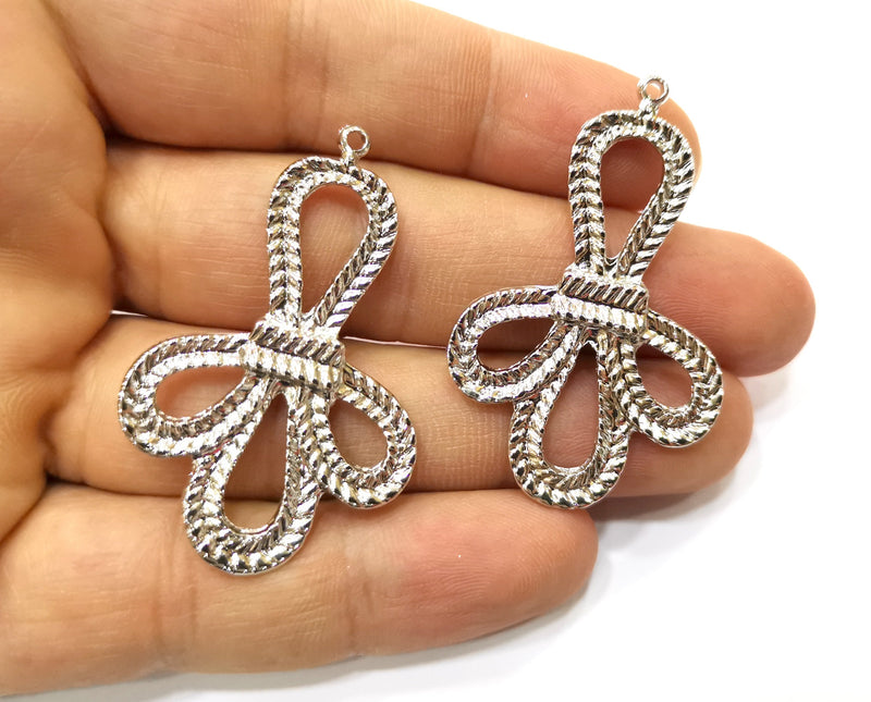 2 Shiny Silver Charms Shiny Silver Plated Charms (49x31mm) G18000