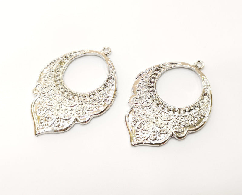 2 Shiny Silver Charms Shiny Silver Plated Charms (48x33mm) G18001