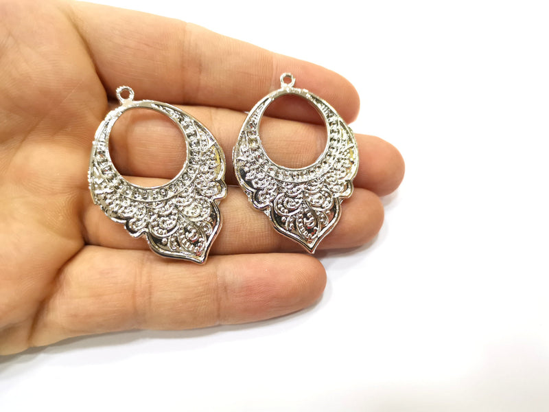 2 Shiny Silver Charms Shiny Silver Plated Charms (48x33mm) G18001