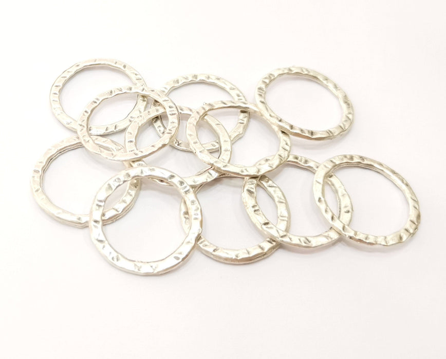 10 Hammered Circle Findings Antique Silver Plated Circle (20 mm)  G18011