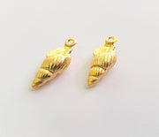 2 Oyster Charms Shell Charm Mussel Charms Sea Ocean Gold Pendant Gold Plated Shell Pendant (27x9mm)  G18029