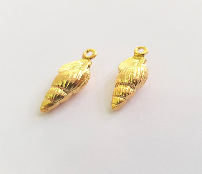 2 Oyster Charms Shell Charm Mussel Charms Sea Ocean Gold Pendant Gold Plated Shell Pendant (27x9mm)  G18029