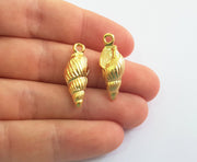 2 Oyster Charms Shell Charm Mussel Charms Sea Ocean Gold Pendant Gold Plated Shell Pendant (27x9mm)  G18029