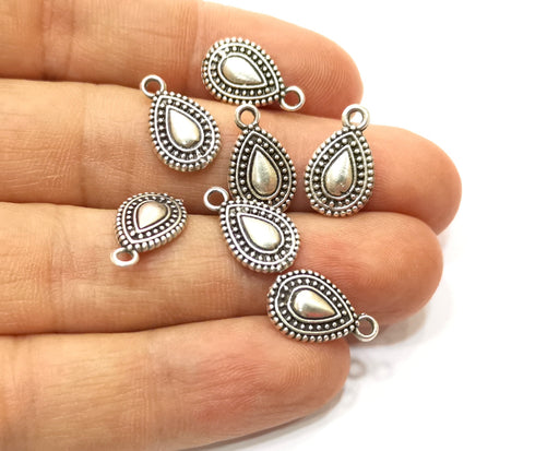 10 Teardrop Charms Antique Silver Plated Charms (16x10mm)  G17802