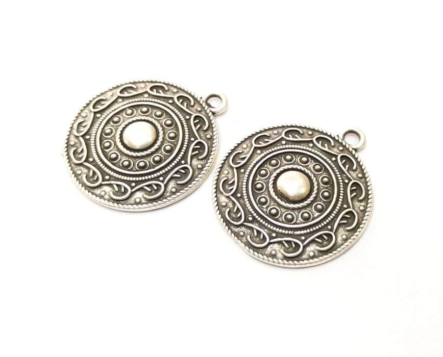 2 Silver Charms Antique Silver Plated Charms (32mm)  G17809