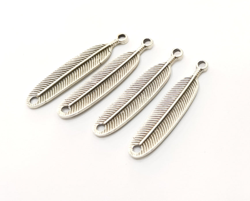 5 Feather Charms Connector Antique Silver Plated Charms (43x9mm)  G17810