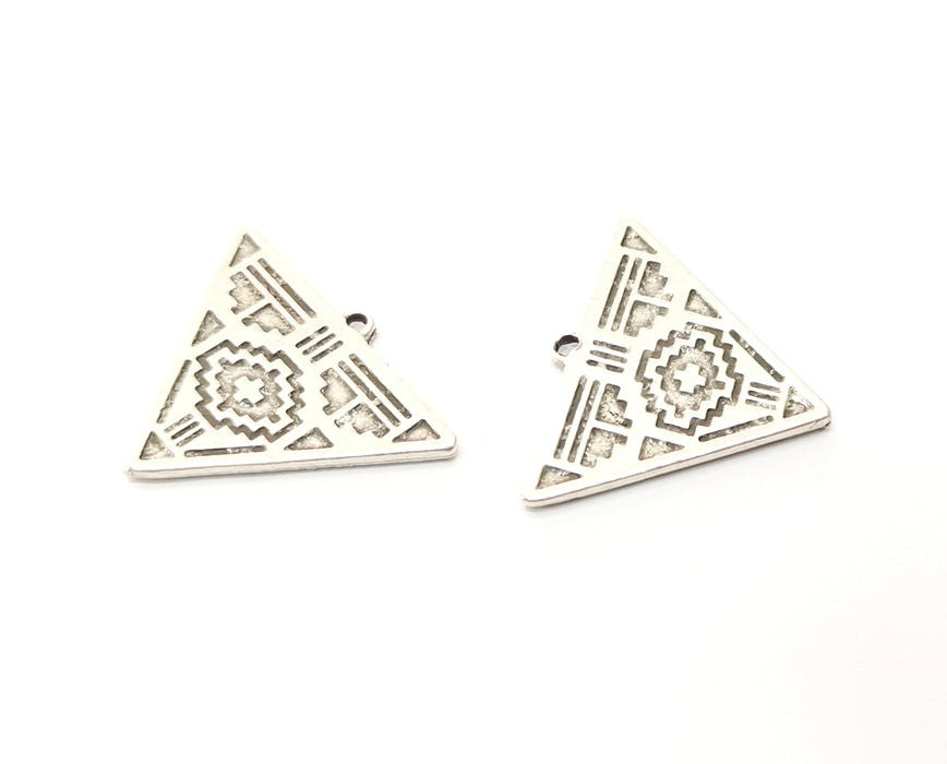 2 Triangle Charms Antique Silver Plated Charms (33x25mm)  G17907