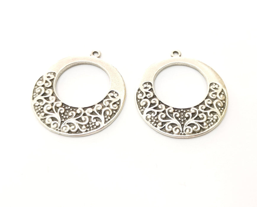 2 Silver Charms Antique Silver Plated Charms (31mm)  G17819