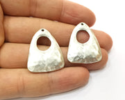 2 Silver Hammered Charms Antique Silver Plated Charms (30x24mm)  G17824