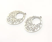 2 Flower Charms Antique Silver Plated Charms (36x28mm)  G17828
