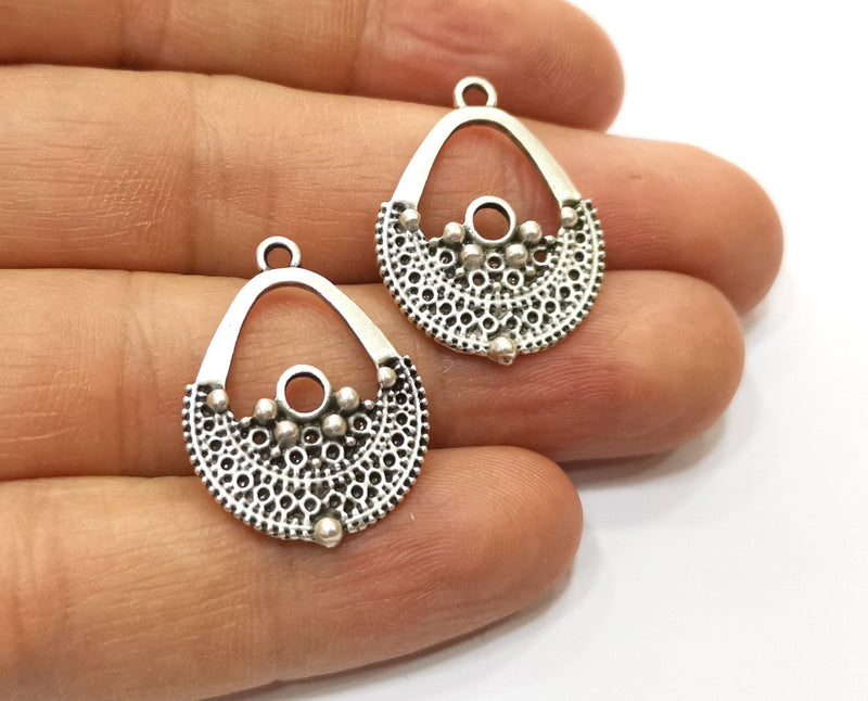 6 Silver Charms Antique Silver Plated Charms (27x20mm)  G17829