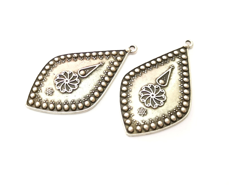 2 Silver Charms Antique Silver Plated Charms (60x32mm)  G17833