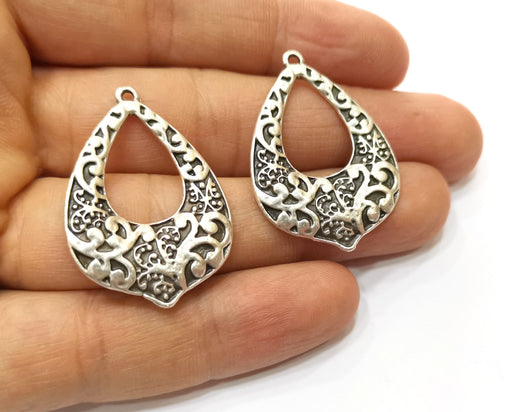 2 Silver Charms Antique Silver Plated Charms (37x26mm)  G17837