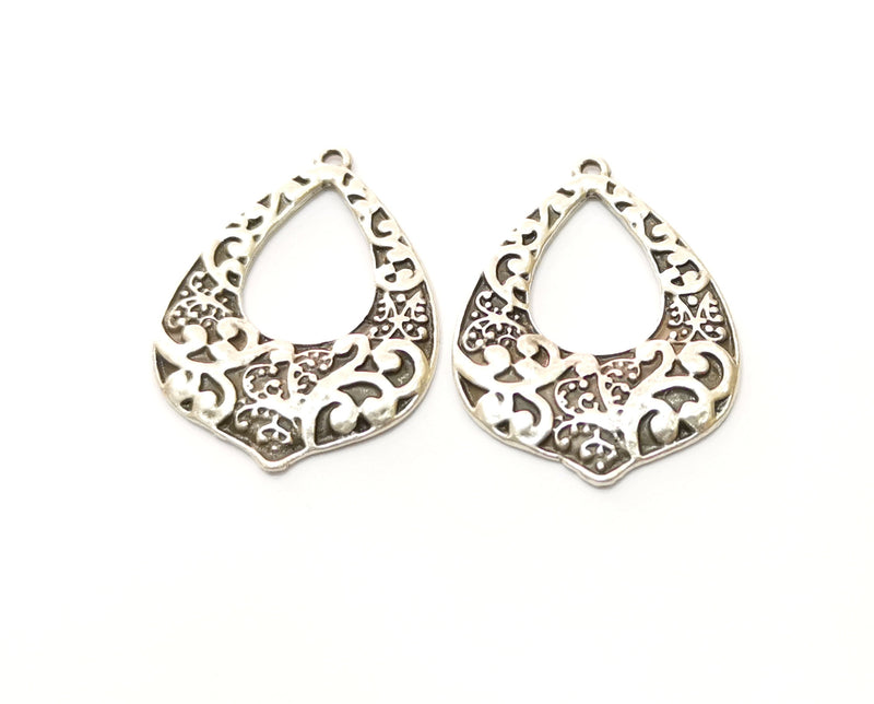 2 Silver Charms Antique Silver Plated Charms (37x26mm)  G17837