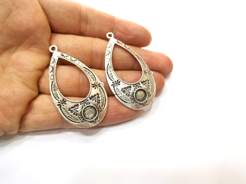 2 Silver Charms Antique Silver Plated Charms (53x29mm)  G17846