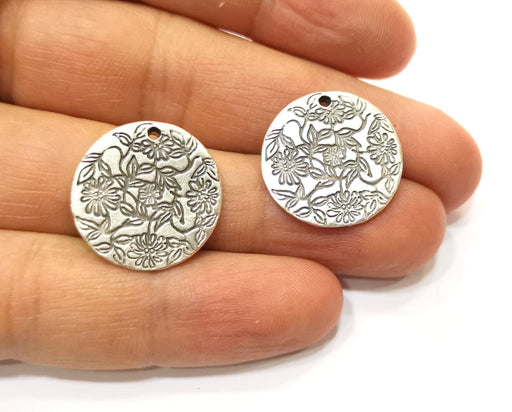 4 Flower Charms Antique Silver Plated Charms (21mm)  G17845