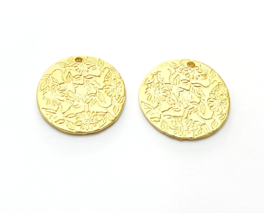 2 Flower Gold Charms Gold Plated Charms (23mm) G18051