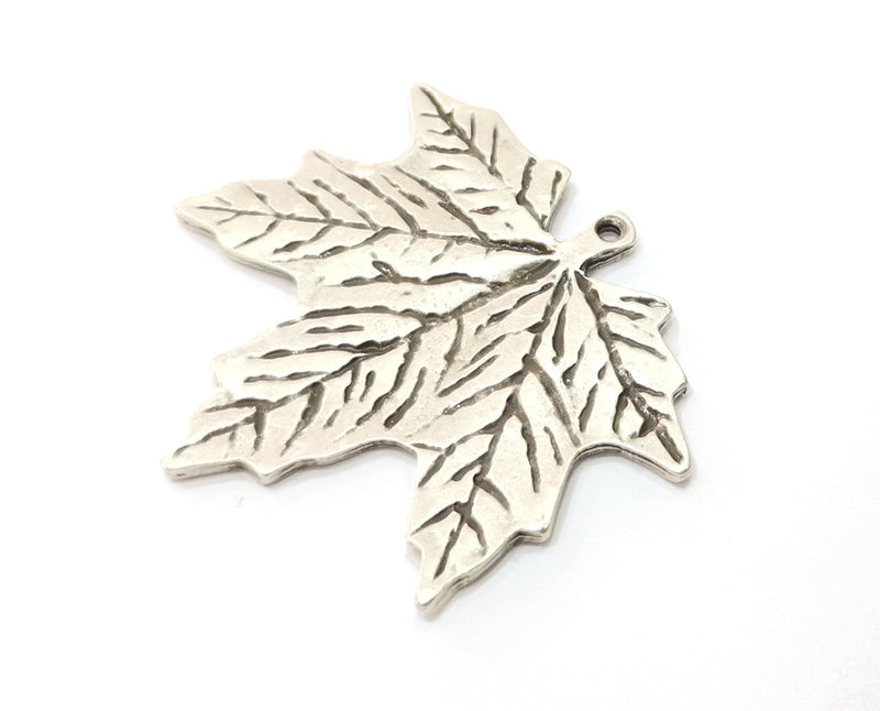 2 Silver Leaf Charms Antique Silver Plated Charms (43x46mm) G18070
