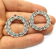 2 Leaf Charms Antique Silver Plated Charms (34mm) G18076