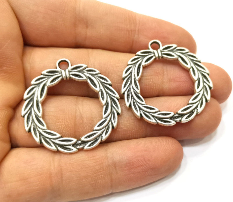 2 Leaf Charms Antique Silver Plated Charms (34mm) G18076