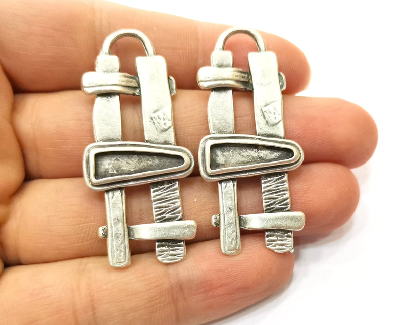 2 Silver Charms Antique Silver Plated Charms (50x22mm) G18081