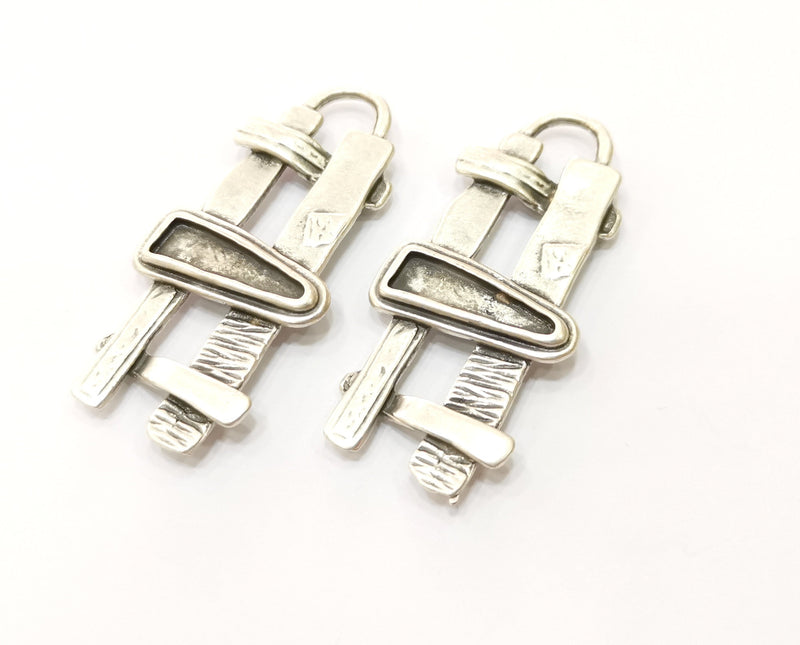 2 Silver Charms Antique Silver Plated Charms (50x22mm) G18081