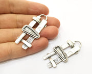 2 Silver Charms Antique Silver Plated Charms (50x22mm) G18081
